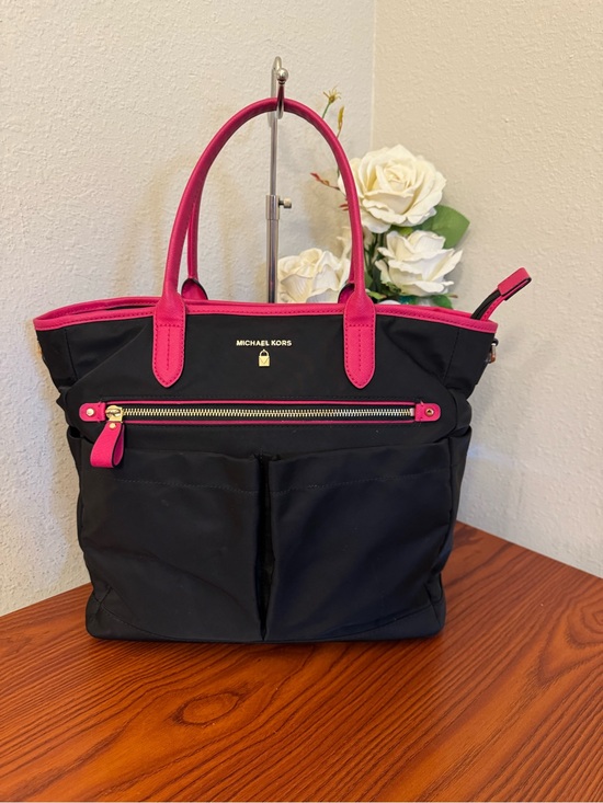 Michael Kors Handbags - Michael Kors Black diaper bag with Hot Pink Trim and Gold Accents